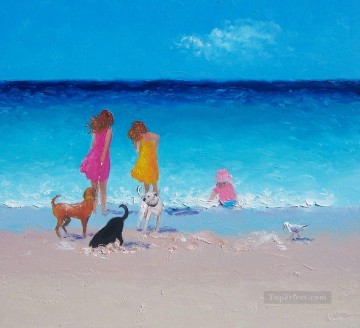 Chien œuvres - filles et chiens à la plage